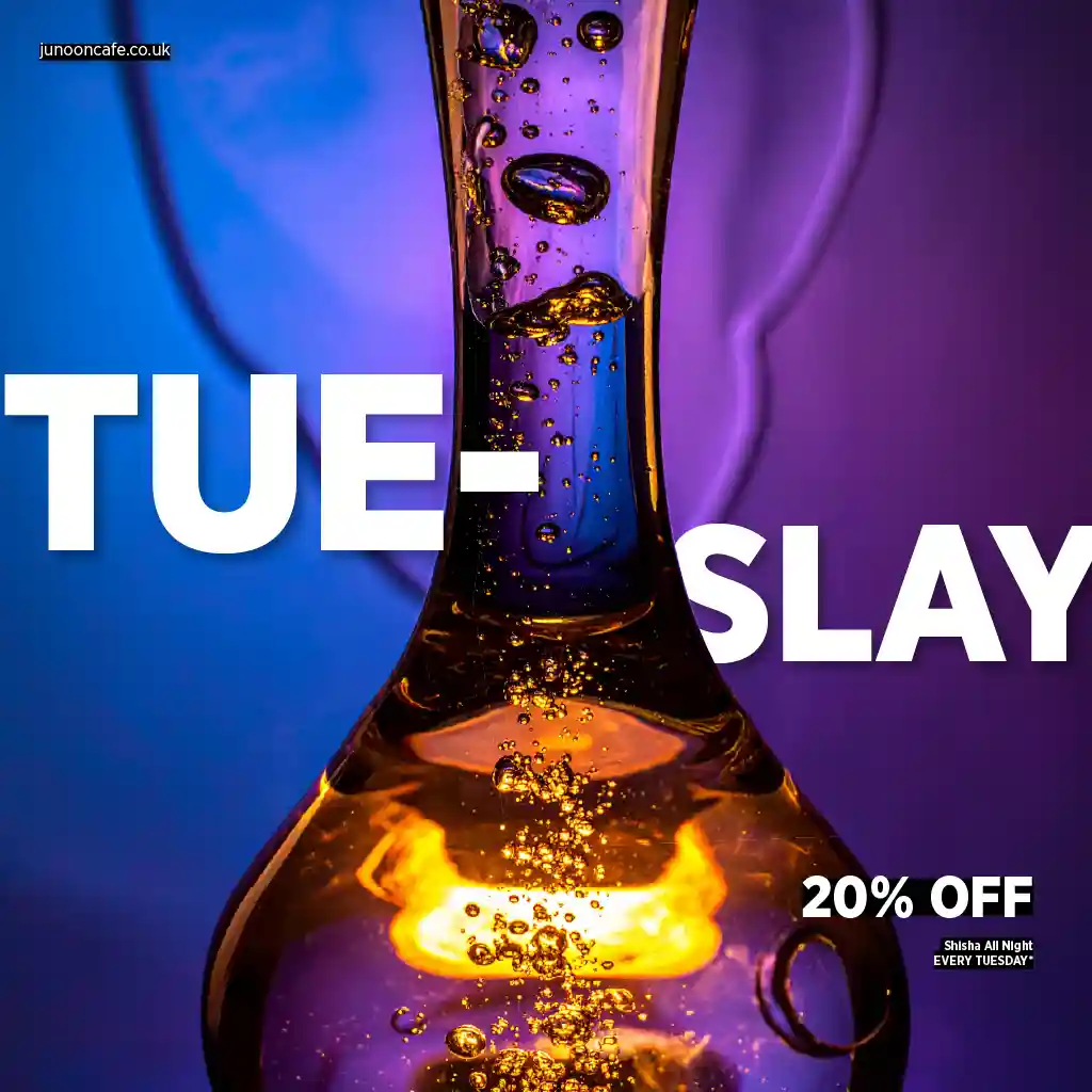 Tuesday Tue-Slay 20% off shisha offer at Junoon Bradford