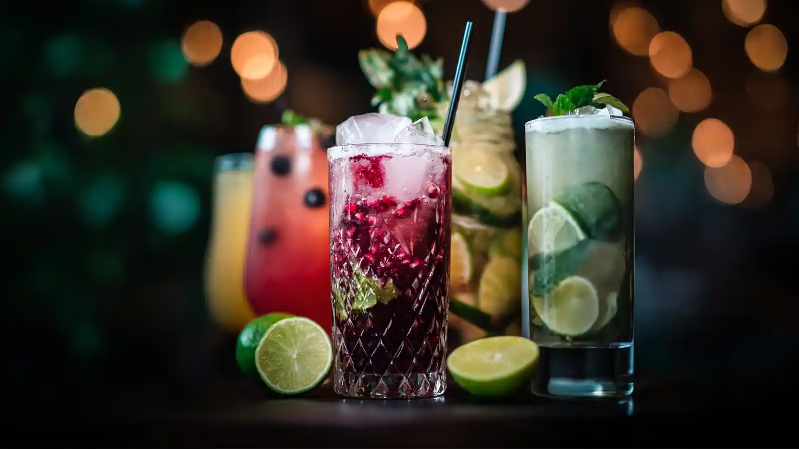 Colourful non-alcoholic mocktails with lime and mint for a Bradford nightlife blog